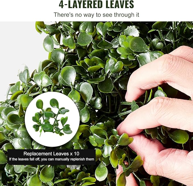 VEVOR Artificial Boxwood Topiary Tree, 60 inch Tall (2 Pieces), Spiral Faux Topiary Trees, Faux Plant w/Extra Leaves & Pot & Small Decoration, UV Rated Greenery Set for Home Decor Indoor/Outdoor