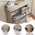 Farmhouse Bedroom Dresser and Nightstand Set of 4, 6 Drawer Tall & Low Dresser & 3 Drawer Nightstand Set with Wooden Legs, Rustic Wood Bedroom Furniture Sets for Livingroom, Hallway, Grey
