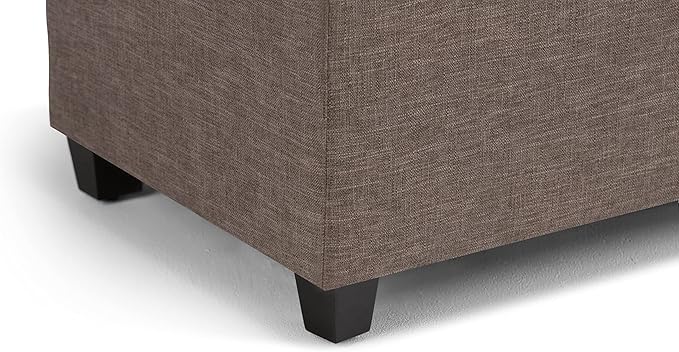 SIMPLIHOME Sienna 33 inch Wide Transitional Rectangle Storage Ottoman Bench in Fawn Brown Linen Look Fabric, Assembled, For the Living Room, Entryway and Family Room