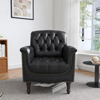 UIXE Faux Leather Accent Chair for Living Room, Tufted Arm Chair Retro Upholstered Club Armchair with Solid Wood Legs, Black Blue