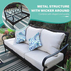 MFSTUDIO Outdoor Patio Furniture Set, 4 PCS Heavy-Duty Metal Patio Conversation Sets for 5, Patio Sectional Sofa Set with High Back 3-Seat Sofa, 2 Fixed Chairs, 1 Coffee Table, 5.5" Thicken Cushions