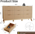 Fluted Dresser for Bedroom,59'' Modern Wooden Dresser with 9 Drawers, Bedroom Dressers, Natural Wood Chest of Drawers for Living Room, Hallway (Oak)