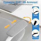 HYLONE Heavy Duty Office Chair, 5" Thickened Seat Ergonomic Desk Chair with Adjustable Armrests, Home Office Computer Chairs for Long Hours Mesh Executive Chair(White Base & Grey)