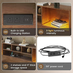 Apicizon King Size Headboard Only, King Bookcase Headboard with Charging Station for Bedroom, Storage Bookcase with USB & 2 Power Outlets, Brown