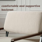 Set of 2 Mid Century Modern Accent Chair Arm Chairs, Comfy Armchair Linen Upholstered with Black Metal, Beige