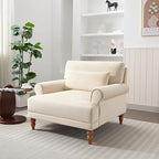 Merax Accent Chair with Circular Armrests, Upholstered Armchair Single Sofa with Vintage Roman Column Legs for Living Room, Bedroom, Study, Ergonomic Lumbar, Velvet, Beige