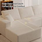 110" Boneless Cloud Sectional Couch for Living Room, Compressed Modular L-Shaped Sofa with Deep Seat, Frameless Corduroy Couch in Boxes, No Assembly Required 3-Seater (Right-Facing Chaise, Beige)