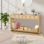 Entryway Table with Storage, Narrow Console Table with 3 Drawers, 55.12' Couch Table Behind Sofa Long for Living Room TV, Hallway Entrance Foyer, Mid Century Modern Boho Fluted Console Table