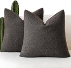 Foindtower Pack of 2, Decorative Textured Boucle Throw Pillow Covers Accent Solid Pillow Cases Cozy Soft Couch Cushion Case for Chair Sofa Bedroom Living Room Home Decor 22 x 22 Inch Dark Brown