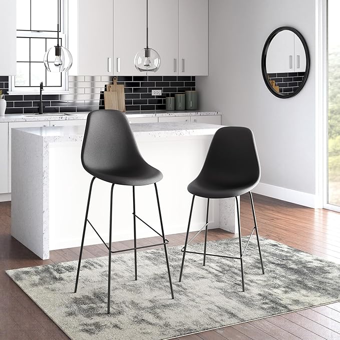 Signature Design by Ashley Forestead Modern Bar Height Bucket Barstool, 2 Count, Black