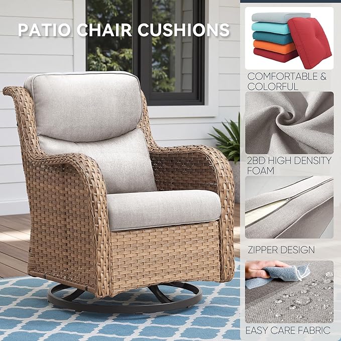 7-Piece Outdoor Patio Cushion Set - Fade & Water Resistant with Removable Olefin Cover, 22x24x4 Inch Memory Foam Cushions for Wicker Sectional Sof - Beige/Crescent