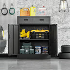 Metal Storage Cabinet, 36 Inch Tall Metal Storage Cabinet with Doors and Shelves, Pantry Cabinets with Drawer for Kitchen Storage, Garage Cabinet for Living, Dining Room, Assemble Required.