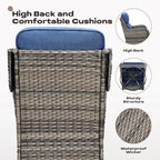 Rilyson Wicker Outdoor Patio Furniture Set - 4 Piece Patio Conversation Set with Swivel Rocker Chairs and Ottomans, 6 inch Cushions, High Back, Deep Seating, for Porch Deck Garden Mixed Grey/Blue