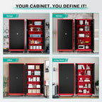 SISESOL 75" Tall Metal Storage Cabinet with Wheels,Rolling Garage Storage Cabinet with Lock,Red Metal Cabinets on Wheels,Locking Tool Cabinets on Wheel for Garage,Home,Office,Shop