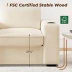 Furnimart 4-Seater Sectional Sofa and Couch Set Teddy Fabric, Loveseat & 2PC Chairs with USB Charger and Cup Holder, Small Living Room Furniture Set for Apartment, Tiny Homes and Lofts, 3PC-Beige