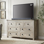 T4TREAM Farmhouse 7 Drawers Tv Stand, Wood Rustic, Storage Dressers Organizer for Bedroom, Living Room,Hallway, Light Rustic Oak