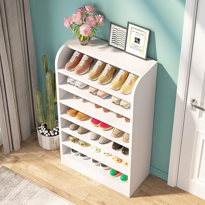 Tribesigns Shoe Rack for Entryway, 8-Tier Tall Shoe Shelf Shoes Storage Organizer, Wooden Shoe Storage Cabinet Shoe Stand for Closet, Hallway, Living Room, 2 Pcs, White