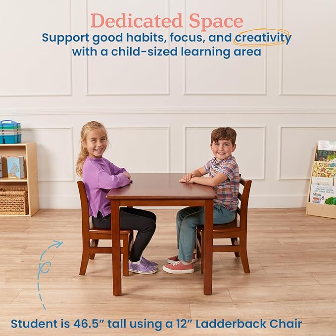 ECR4Kids 24in x 36in Rectangular Hardwood Table with 22in Legs, Kids Furniture, Dark Walnut