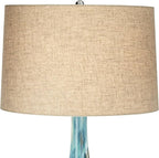 Possini Euro Design Kenya Modern Tropical Table Lamp with Riser 31" Tall Blue Green Ceramic Beige Linen Drum Shade for Living Room Bedroom House Bedside Home Office Entryway (Color May Vary)