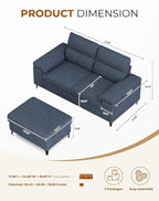 71.25" L Shaped Sectional Couches for Living Room, Deep Seat Sofa with Big Storage Ottoman & 8”Cushion, Comfy 2-Seater Chenille Loveseat, Convertible Armrest, Removable Cover for Small Space(Blue)