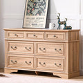 Dresser for Bedroom with 7 Drawers, 55" Wide Dresser for Storage and Organization, Farmhouse Chest of Drawers for Living Room, Closet, Hallway, Natural