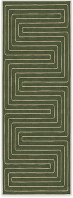 RUGGABLE x Jonathan Adler Machine Washable Modern Runner Rug – Labyrinth Fern Green 2.5x7, Stain-Resistant, Non-Slip – Washable Rug for Hallway, Entryway, Living Room & Kitchen–with Cushioned Pad