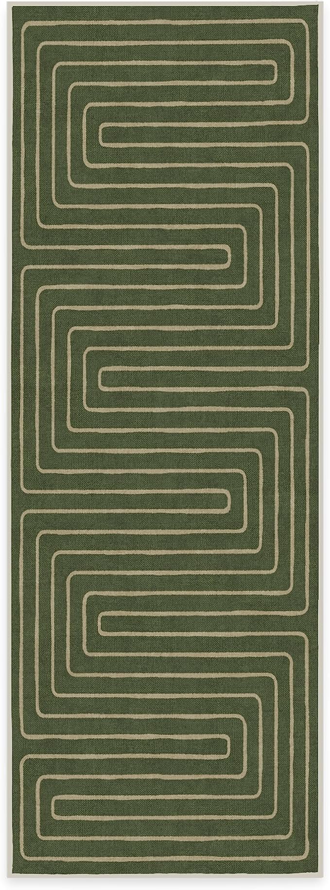 RUGGABLE x Jonathan Adler Machine Washable Modern Runner Rug – Labyrinth Fern Green 2.5x7, Stain-Resistant, Non-Slip – Washable Rug for Hallway, Entryway, Living Room & Kitchen–with Standard Pad