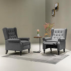 Mid Century Wingback Recliner Chair for Adults, Modern Linen Fabric Push Back Recliner Chairs with Button Tufted Upholstered Back & Footrest, Manual Recliner Chais for Living Room, Nursery, Gray