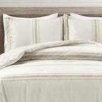 Lush Decor Farmhouse Stripe Reversible Cotton Comforter Set, 3 Piece Set, King, Neutral - Cozy Farmhouse Bedding Set - Rustic Decor - Striped Comforter - Modern Farmhouse Bedroom Decor