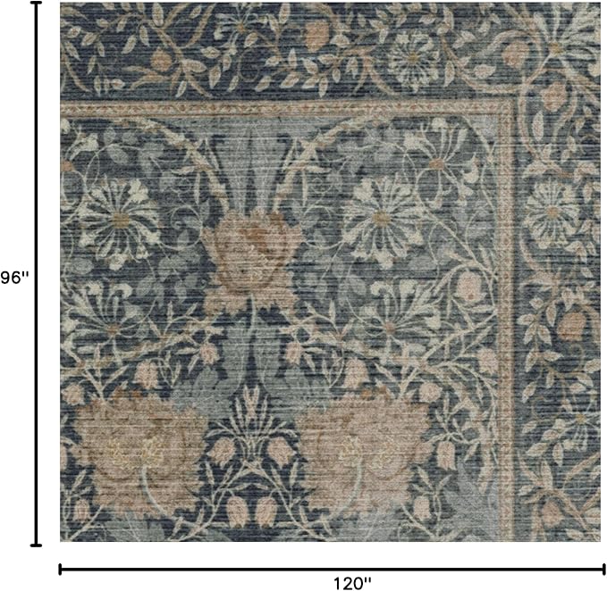 RUGGABLE x Morris & Co Machine Washable Area Rug – Honeysuckle & Tulip Blue 8x10, Stain-Resistant, Non-Slip – Large Rugs for Living Room, Bedroom, Hallway, Entryway & Office–with Cushioned Pad