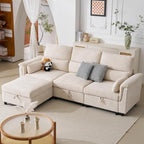 103'' L Shaped Couch, Cloud Modular Sectional Sofa with Storage, Extra Deep Seat, Modern Chenille Sofa with Chaise, Throw Pillows, 4 Seat Convertible Sectional Couches for Living Room, Beige