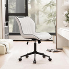 YOUNUOKE Armless Desk Chair Comfy Office Chair with Wheels Home Ergonomic Task Chair Adjustable Computer Chairs Modern Faux Leather Swivel Chair Upholstered Makeup Vanity Chair with Back(White)