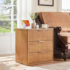 LEYAOYAO 23" Wide Fluted Night Stand with Charging Station, 3 Drawers Large End Table with Storage, Brown Nightstand Wood Bedside Tables, Farmhouse Cabinet Dresser for Bedroom, Living Room,Closet