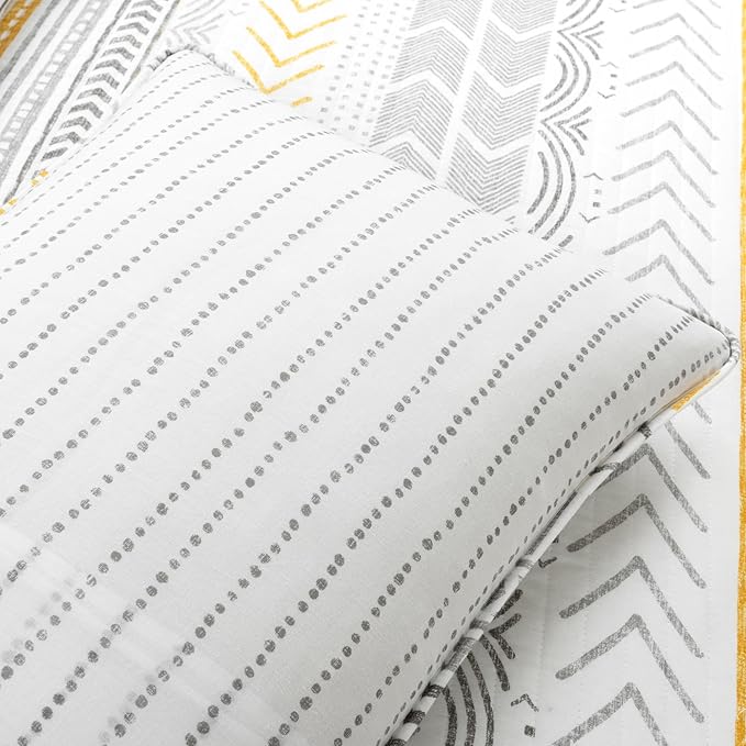 Lush Decor Hygge Geo Pattern Striped 3 Piece Quilt Bedding Set, Full/Queen, Yellow