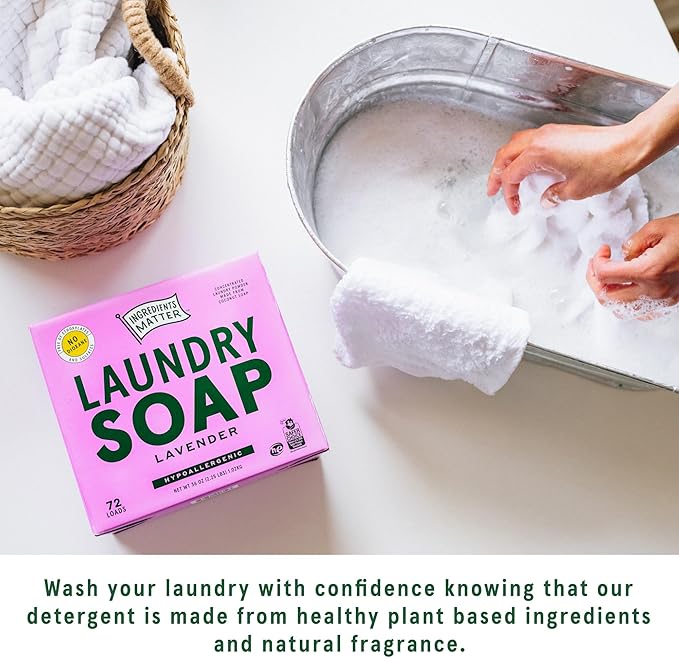Ingredients Matter Powder Laundry Soap - Lavender Scent, Hypoallergenic Detergent, Natural & Eco-Friendly, Plastic Free, Made in USA, Natural Essential Oils & Dermatologist Tested - 15 oz, 30 Loads