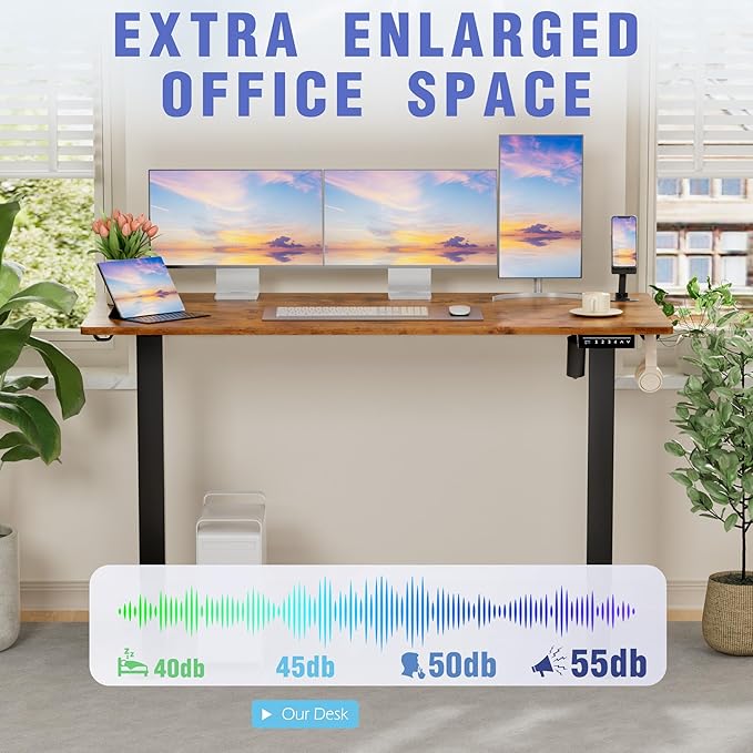 Homall Electric Standing Desk with Drawer, Height Adjustable Sit Stand Up Desk with 3 Memory Presets for Home Office Computer Desk with Two-Piece Desktop