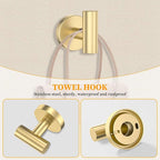 Brushed Gold Towel Bar Set 5 Pieces Round Bathroom Hardware Set Includes 23.6in Towel Bar Towel Ring Toilet Paper Holder Towel Hooks Stainless Steel Wall-Mounted Bathroom Towel Holder Set