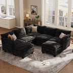 KKL 120" Modular Sectional Sofa, Large V Shape 7 Seater Convertible J/L/U-Shaped Modern Sectional Couch with Ottoman, Chenille Sectional Couches for Living Room, Apartment, Black
