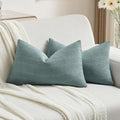 FUTEI Grey Blue Chenille Decorative Throw Pillow Covers 12x20 Inch Set of 2,Soft Cozy Striped Geometric Patterns Lumbar Pillow Cases,Modern Home Decor for Couch Bed Living Room