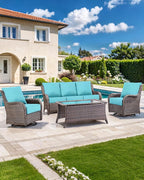 Luxury 22x24/22x25 6-Inch Outdoor Deep Seat Cushions Set of 6 - Comfortable Patio Zipper Chair Cushion for Wicker Dining Rocking Gilider Loveseat Couch Sectional Sofa - Turquoise
