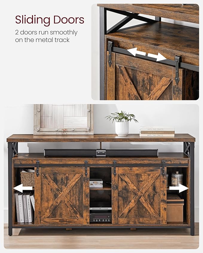 VASAGLE TV Stand for 65 Inch TV, Entertainment Center, TV Table and Console, TV Cabinet with Adjustable Shelves, Industrial Design, Rustic Brown and Black ULTV071B01