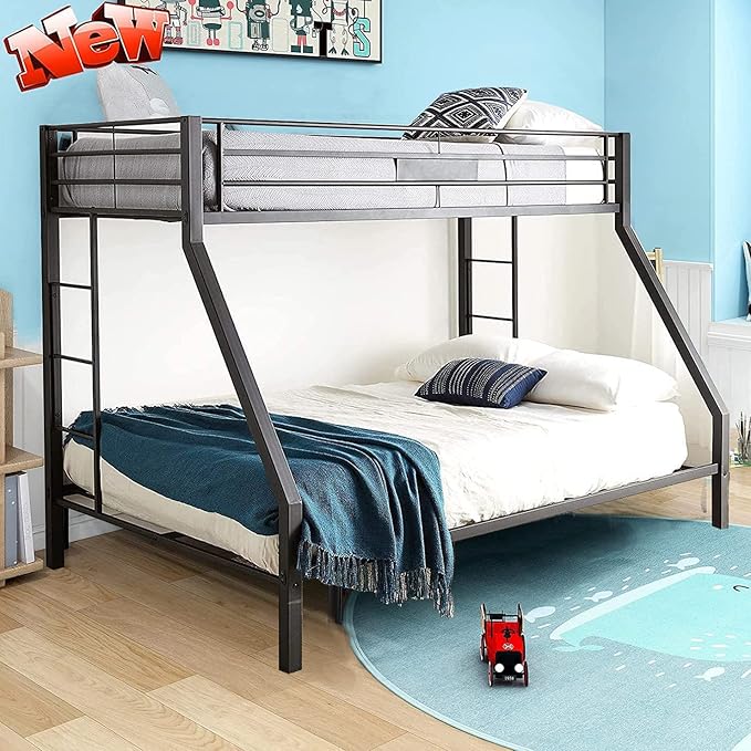 DOONREXS Upgraded Twin XL Over Queen Bunk Bed, Heavy Duty Strong Steel with Ladders and Guard Rail