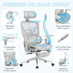 MOJAY High-Back Ergonomic Mesh Office Chair, Modern Executive Desk Chair with 6D Armrests Computer Task Chair (Grey Mesh 3-Zone Lumbar Support)