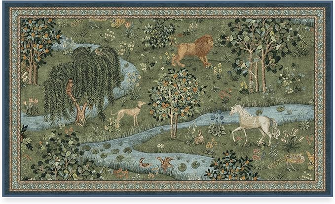 RUGGABLE x Morris & Co Washable Area Rug – Owl & Willow Green 3x5, Stain-Resistant, Non-Slip – Small Machine Washable Rugs for Living Room, Bedroom, Hallway, Entryway & Office–with Standard Pad