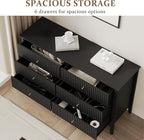RoyalCraft Black 6 Drawer Dresser, Fluted Modern Wood Dresser, Double Chest of Drawers for Bedroom, TV Stand Storage Cabinet for Living Room