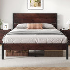 Queen Bed Frame with Headboard and Footboard, with Under Bed Storage, All-Metal Support System, No Box Spring Needed, Easy Assembly, Red Brown