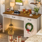 Vabches Farmhouse Executive Desk with Storage and Ample File Drawer, Rustic Large Home Writing Desk for Bedroom, White