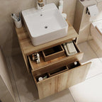 Bathroom Vanity with Sink,Bathroom Vanities， Natural Color Wall-Mounted Bathroom Vanity with Hidden Drawer
