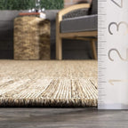 nuLOOM 5' x 8' Outdoor Area Rug, Casual Design With Striped Border, Stain Resistant, Highly Durable, For Patio, Balcony, Bedroom, Living Room, Dining Room, Bathroom, Light Brown