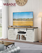 VASAGLE TV Stand for TVs up to 65 Inches, Farmhouse Entertainment Center with Sliding Barn Doors, TV Console Table for Living Room, Rustic White and Honey Brown ULTV324W73